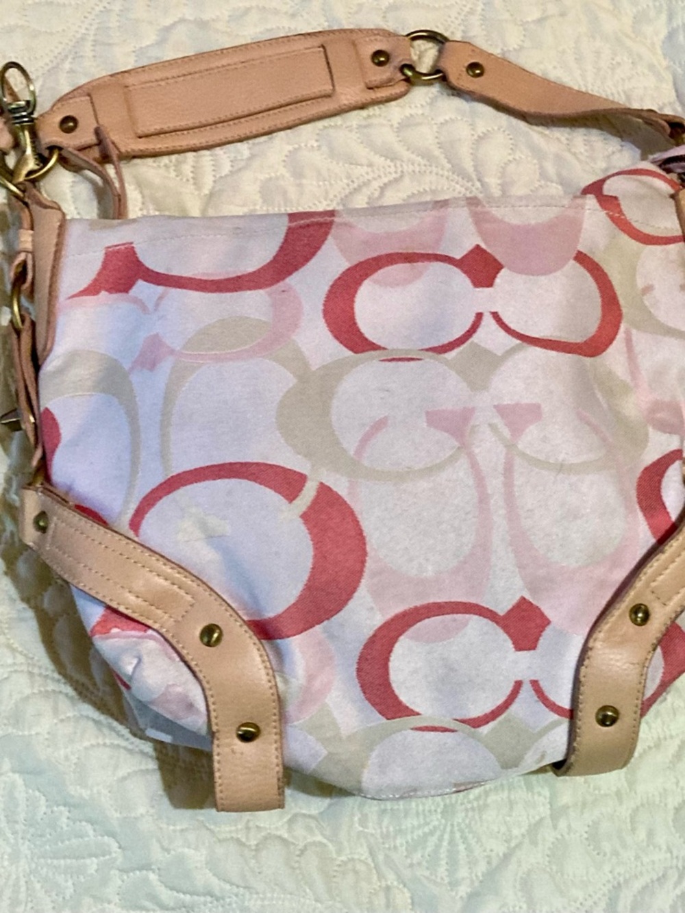 SOLD Coach - needs new Handle. Signature Shoulder Bag. Broken Handle